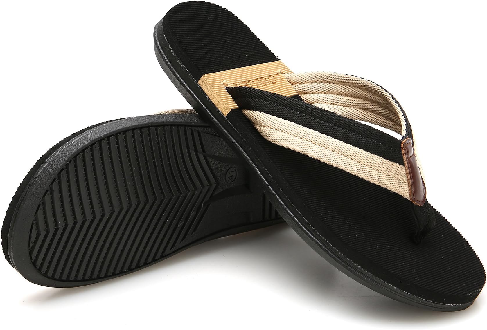 Men's Fashion Summer Beach Flip Flops (9 D(M) US, Black Beige)