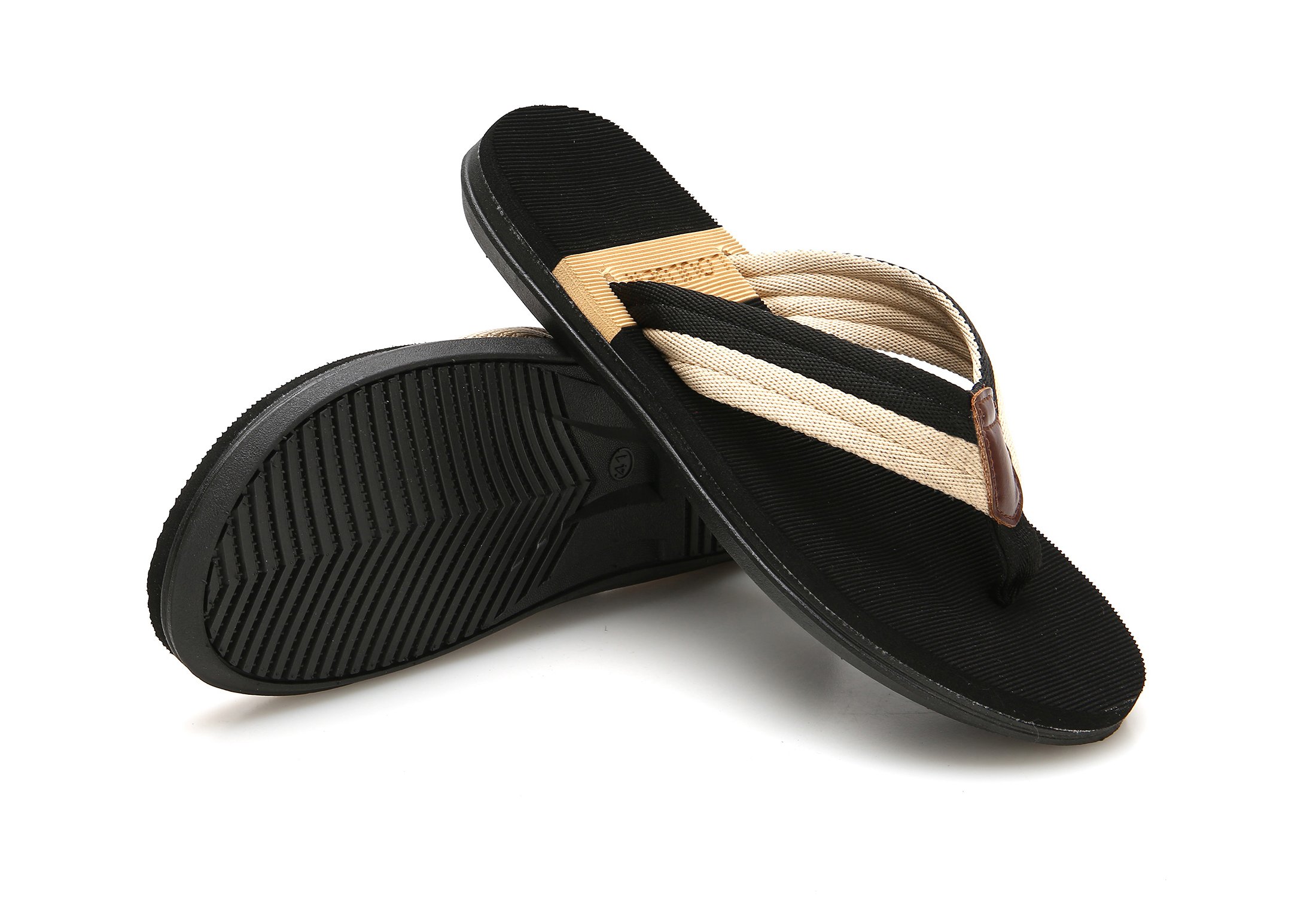 Men's Fashion Summer Beach Flip Flops (9 D(M) US, Black Beige)