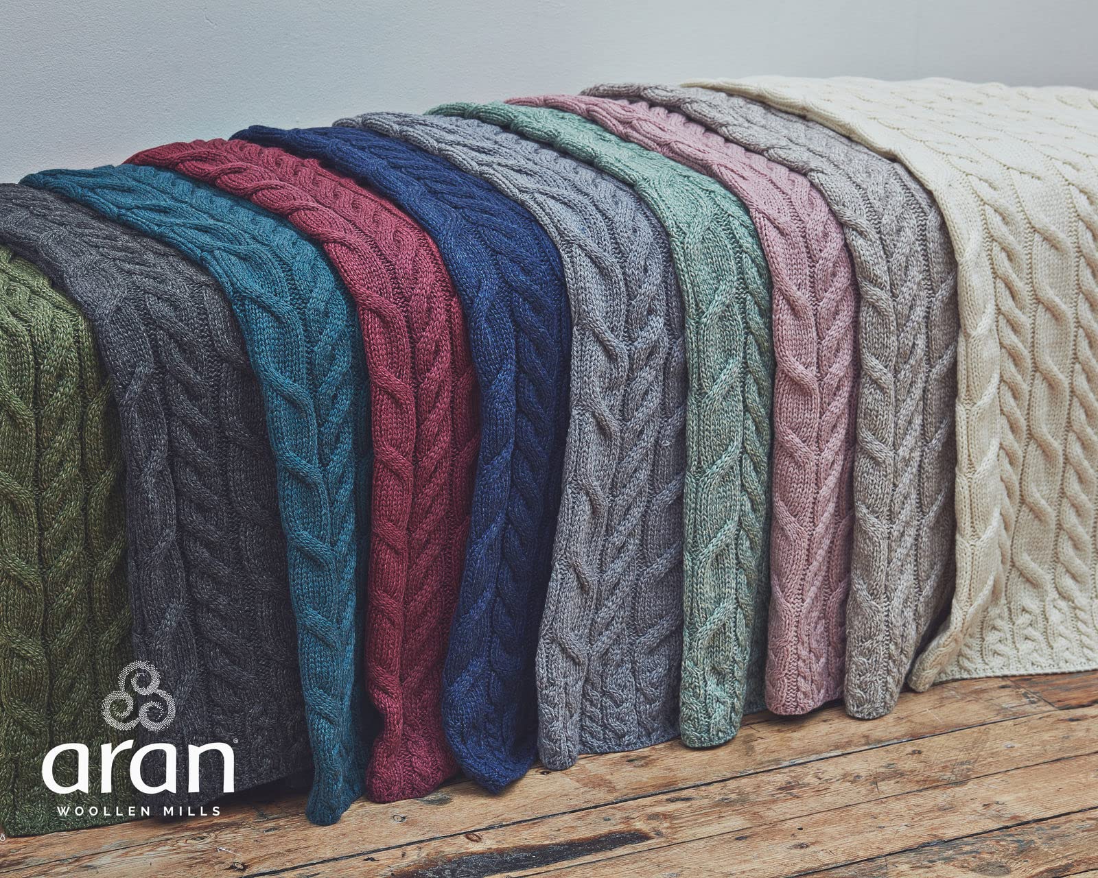 Aran Woollen Mills Irish Cable Knit Blanket Supersoft Merino Wool Throw Made in Ireland 40" x 60" (Seafoam Green) - Image 4