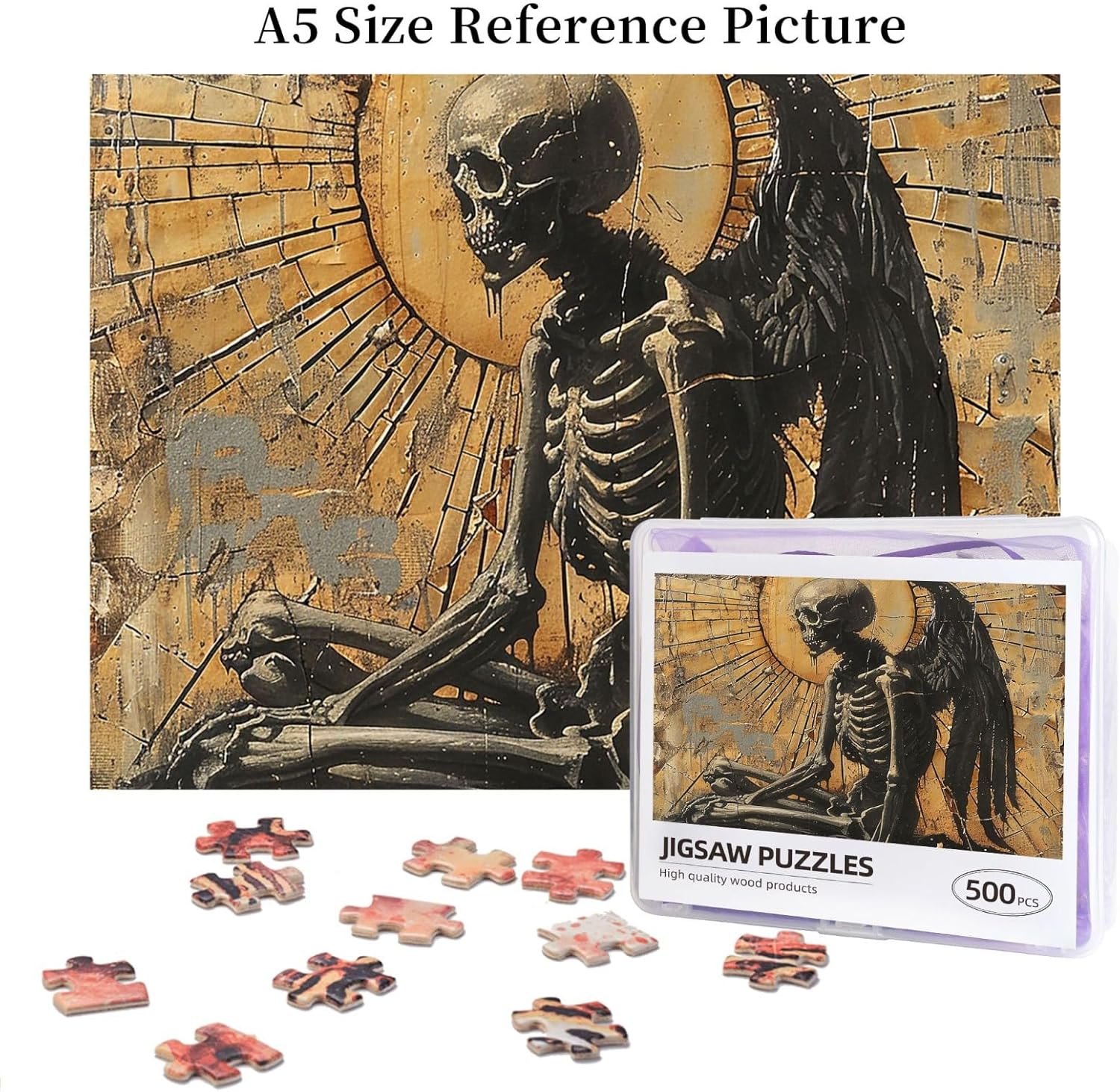 500 Piece Jigsaw Puzzles Fun Puzzle for Adults Family Friends Game - Grim Reaper Skeleton Angel Vintage Horror