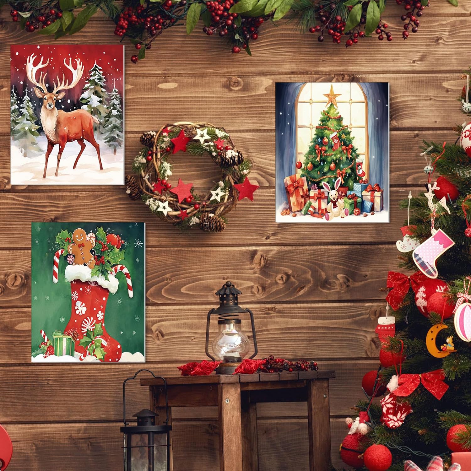 6 Pack Pre Drawn Canvas for Painting Pre Printed Canvas Kit 8 x 10 Inch Stretched Cotton Paint and Sip Set for Adults Couple Party Valentine Date Night(Christmas Day)