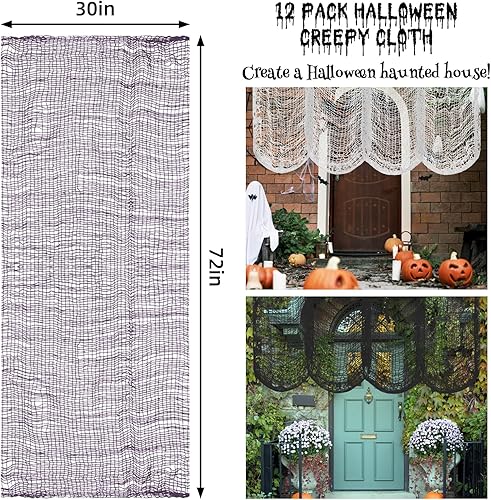 Miniatura 2 de Legigo Paquete de 6 paños espeluznantes negros de Halloween (30 x 72 pulgadas), gasa espeluznante para fiesta de Halloween, hogar, pared, puerta,