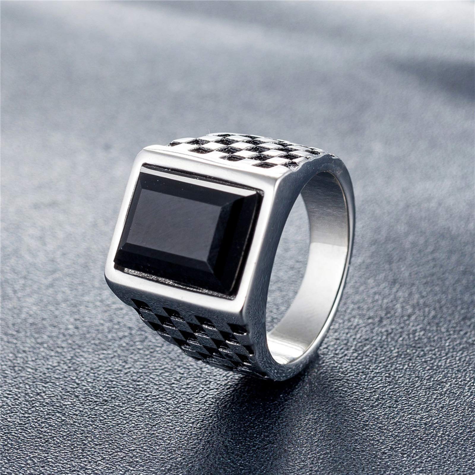 KnSam Anillo para hombre de acero inoxidable con rejilla negra, Acero inoxidable