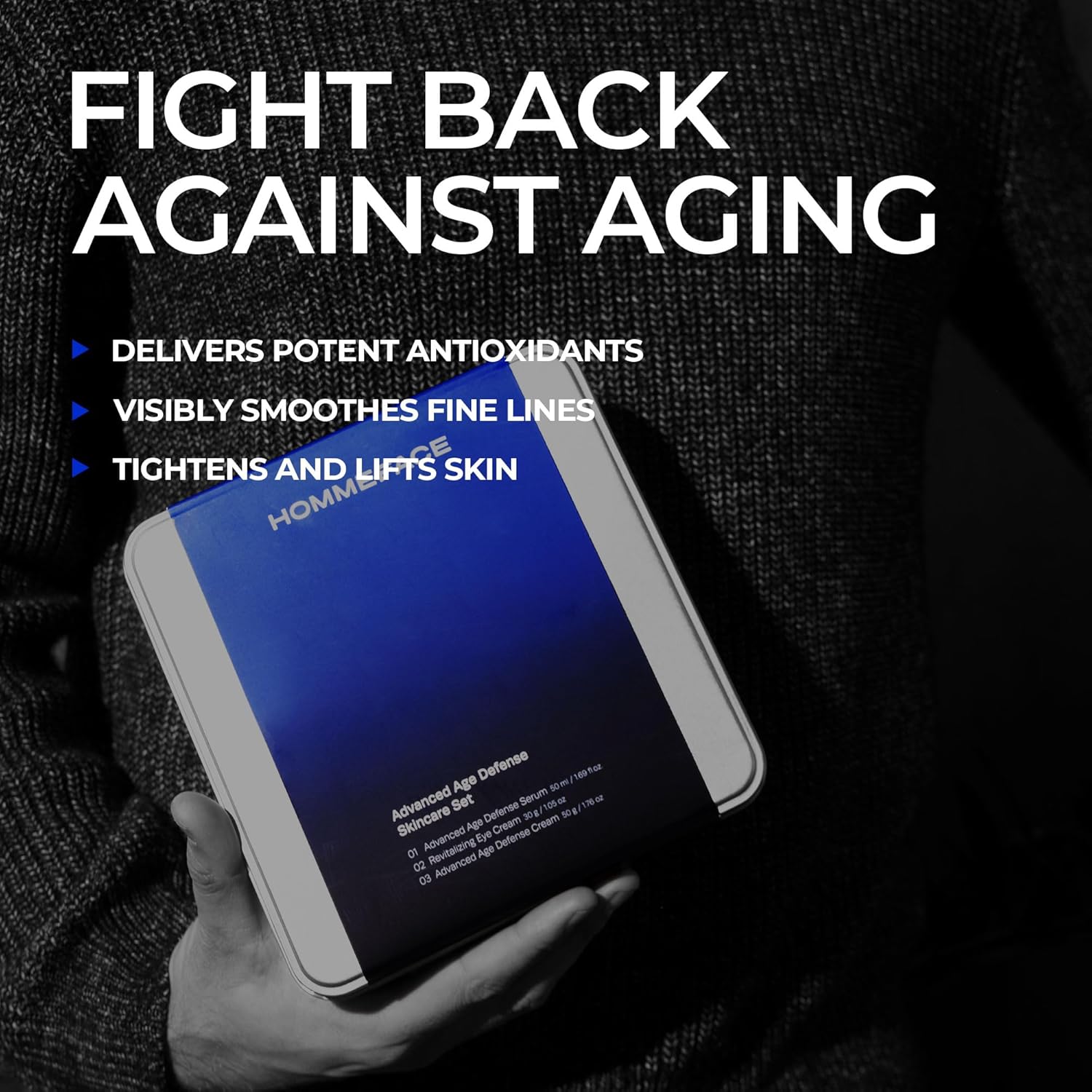 HommeFace Advanced Age Defense 3-Step Anti-Aging Skincare Set for Men - Facial Serum, Eye Cream & Face Cream image 2 of 8 B09XC4HKRF