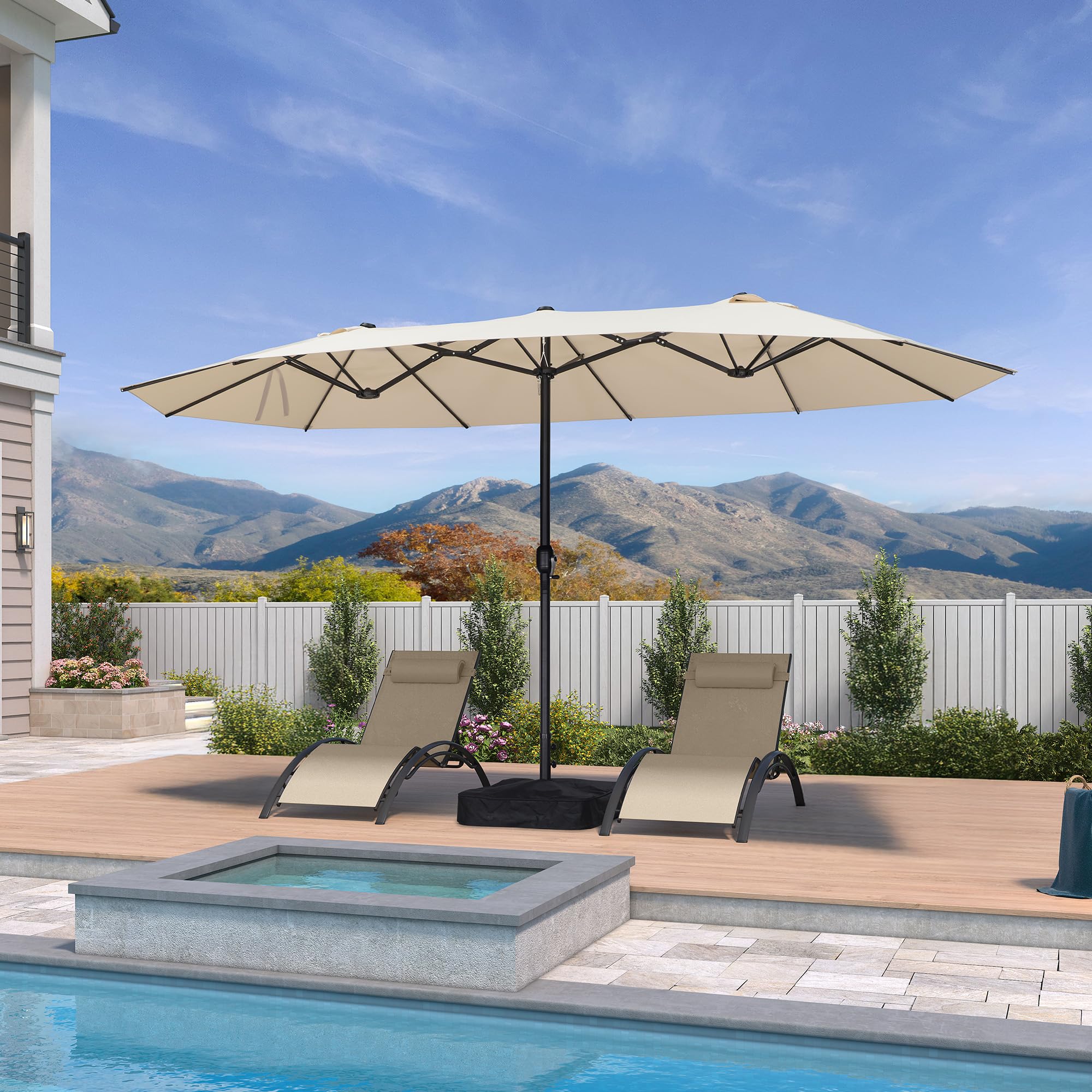 Amazon.com : PURPLE LEAF 14ft Patio Market Umbrella with Base Double-Sided  Rectangle Outdoor Table Sun Umbrellas with Crank 12 Heavy Duty Sturdy Ribs  for Pool Beach Deck Backyard Khaki : Patio, Lawn