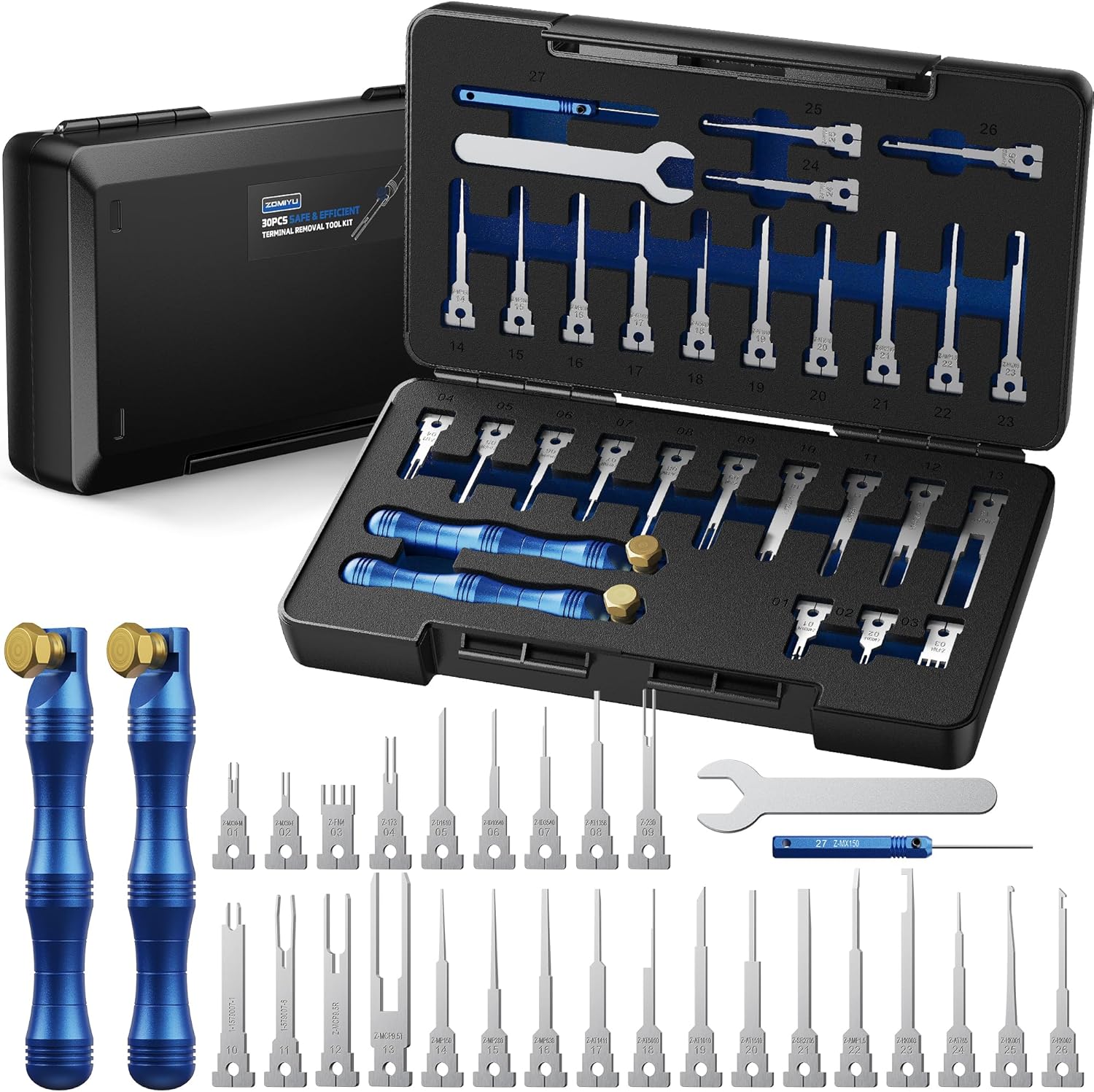 Terminal Removal Tool Kit, 30PCS Professional Depinning Tool Set with Replaceable Pin Extractor Tips for Molex, AMP/TE, Delphi, Deutsch & Automotive Wiring Repair