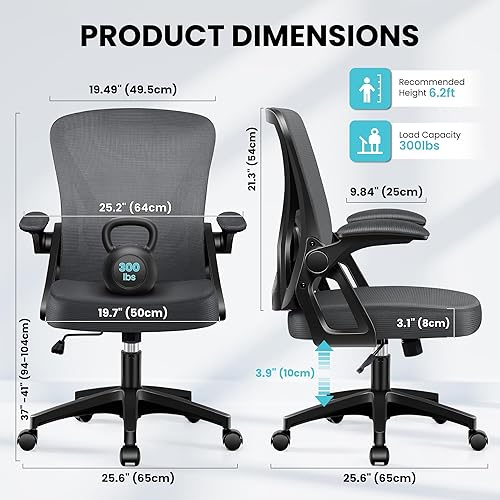 Miniatura 3 de Silla de oficina, sillas ergonómicas de escritorio para computadora en casa, cómoda silla de malla transpirable con soporte lumbar ajustable,