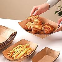 Vista 4 de Paquete de 100 bandejas de papel kraft de 1 libra, bandeja de papel desechable para servir papas fritas, nachos, aperitivos, perros calientes