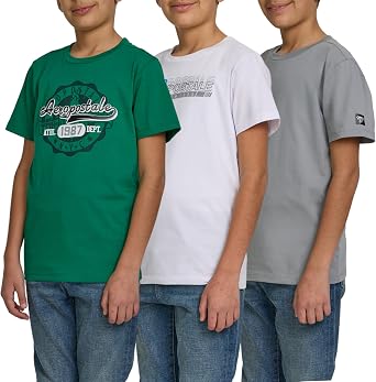 AEROPOSTALE Boys 3-Pack Cotton Graphic Tees, Short Sleeve Tshirts, 4-16 | Soft Cotton Blend, Crewneck Fit, Mixed Graphic Prints, 3-Pack Value, Summer Active Shirts