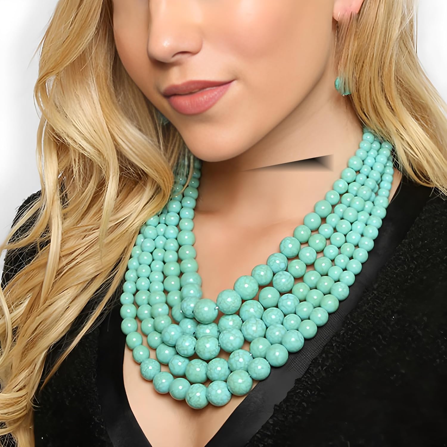 Created Navajo Pearl Necklace for Women Multi Strand Turquoise Choker Western Jewelry Boho Chic Turquoises Beaded Necklaces
