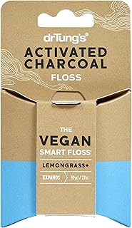 DrTung's Vegan Activated Charcoal Floss - Natural Dental Floss, Gentle on Gums, Expands & Stretches, BPA Free Floss - Lemo...