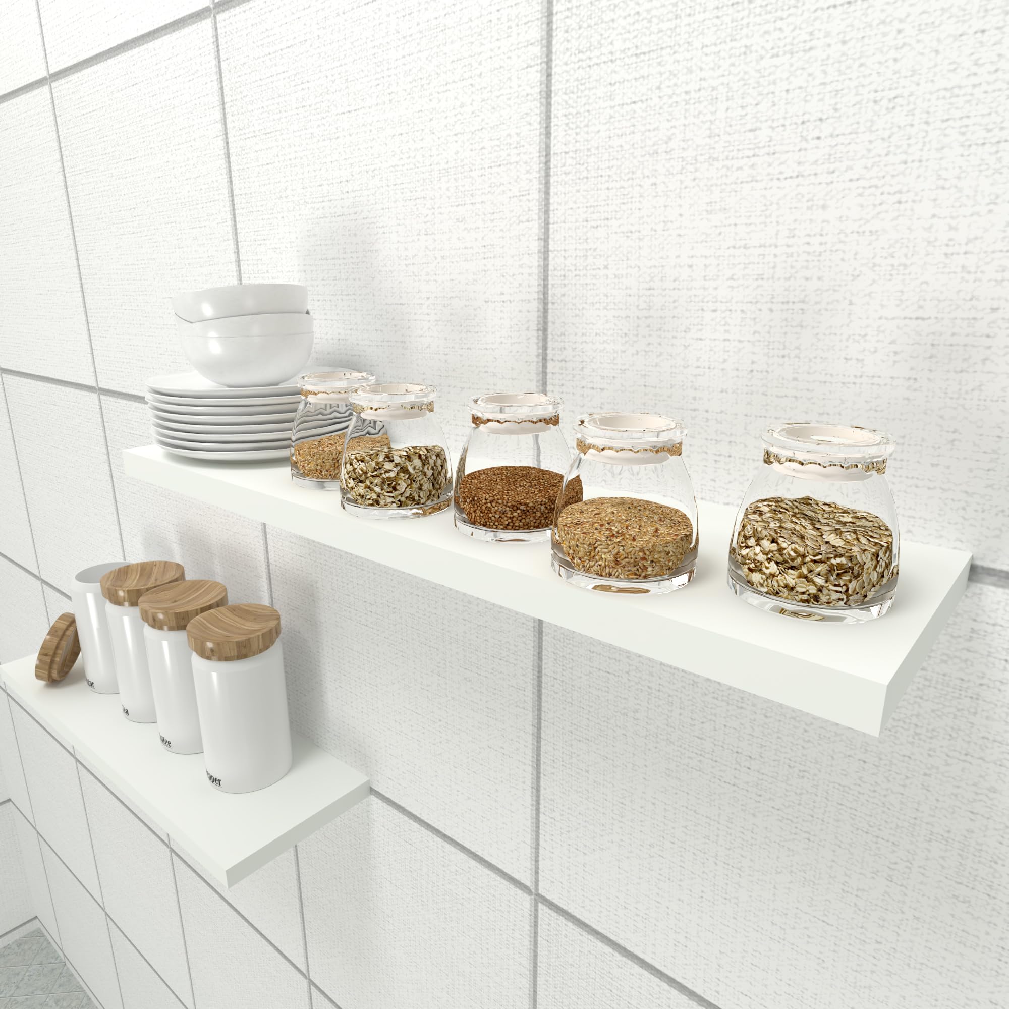 Henor Balda Pared 50 x 20 x 2.5 cm. Estante Pared Madera Herraje Totalmente Oculto Carga Soporta hasta 25Kg Blanco — view 34