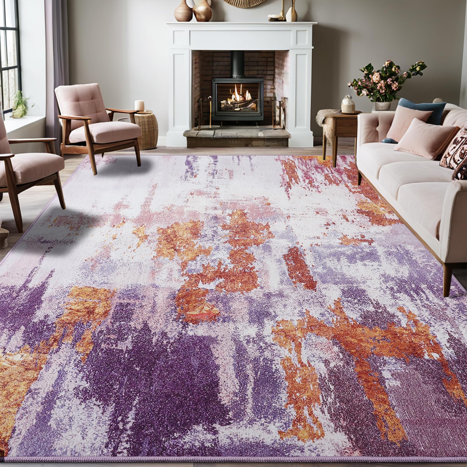 Area Rug 5x7 Washable Rugs Modern Abstract Area Rug Soft Non-Slip Non-Shedding Faux Wool Stain Resistant Floor Carpets for Living Room Bedroom Dining