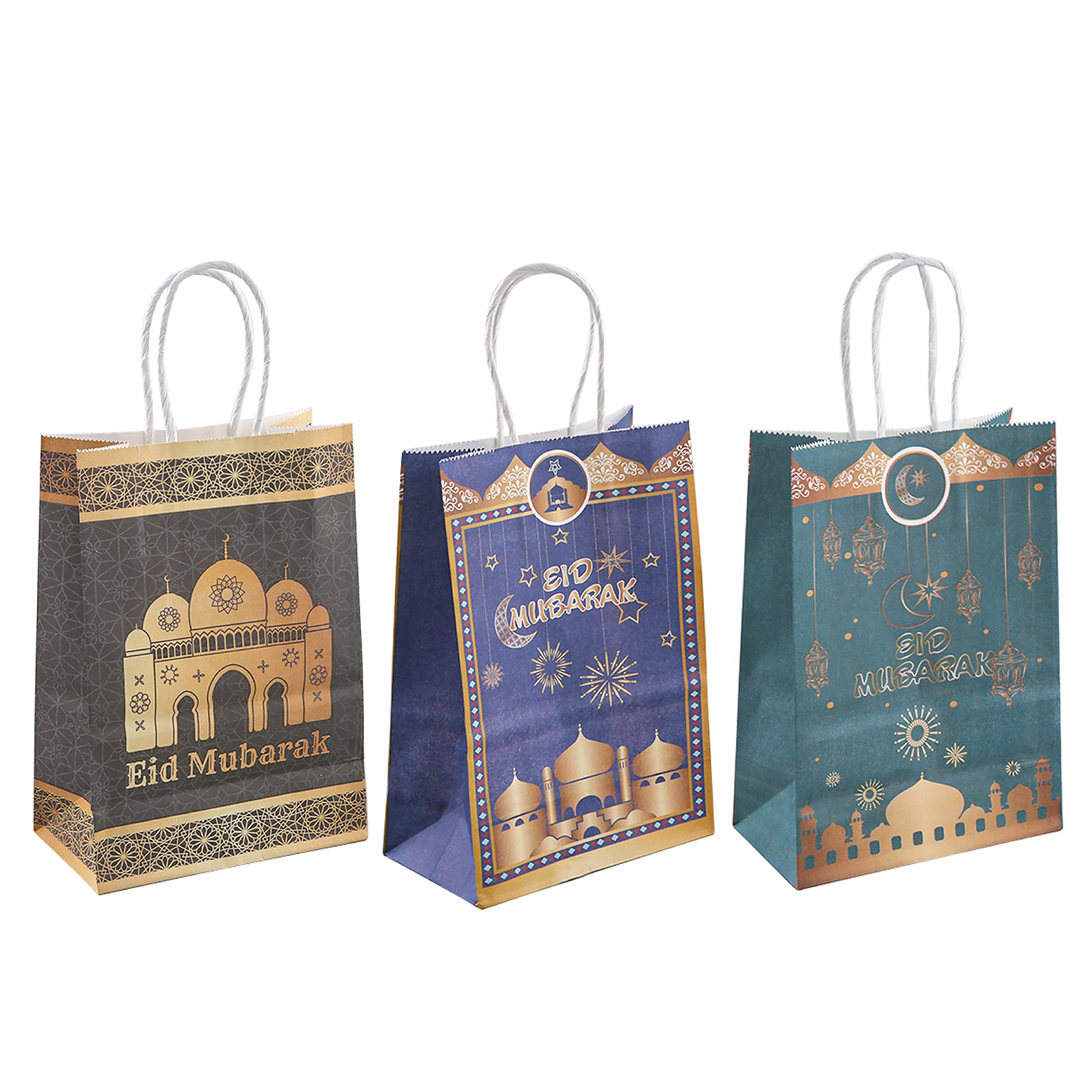 16 Eid Mubarak Geschenktüten – Wiederverwendbare Vlies-Taschen Mit Griffen Für Ramadan & Feiertage | 23x22x11 Cm
