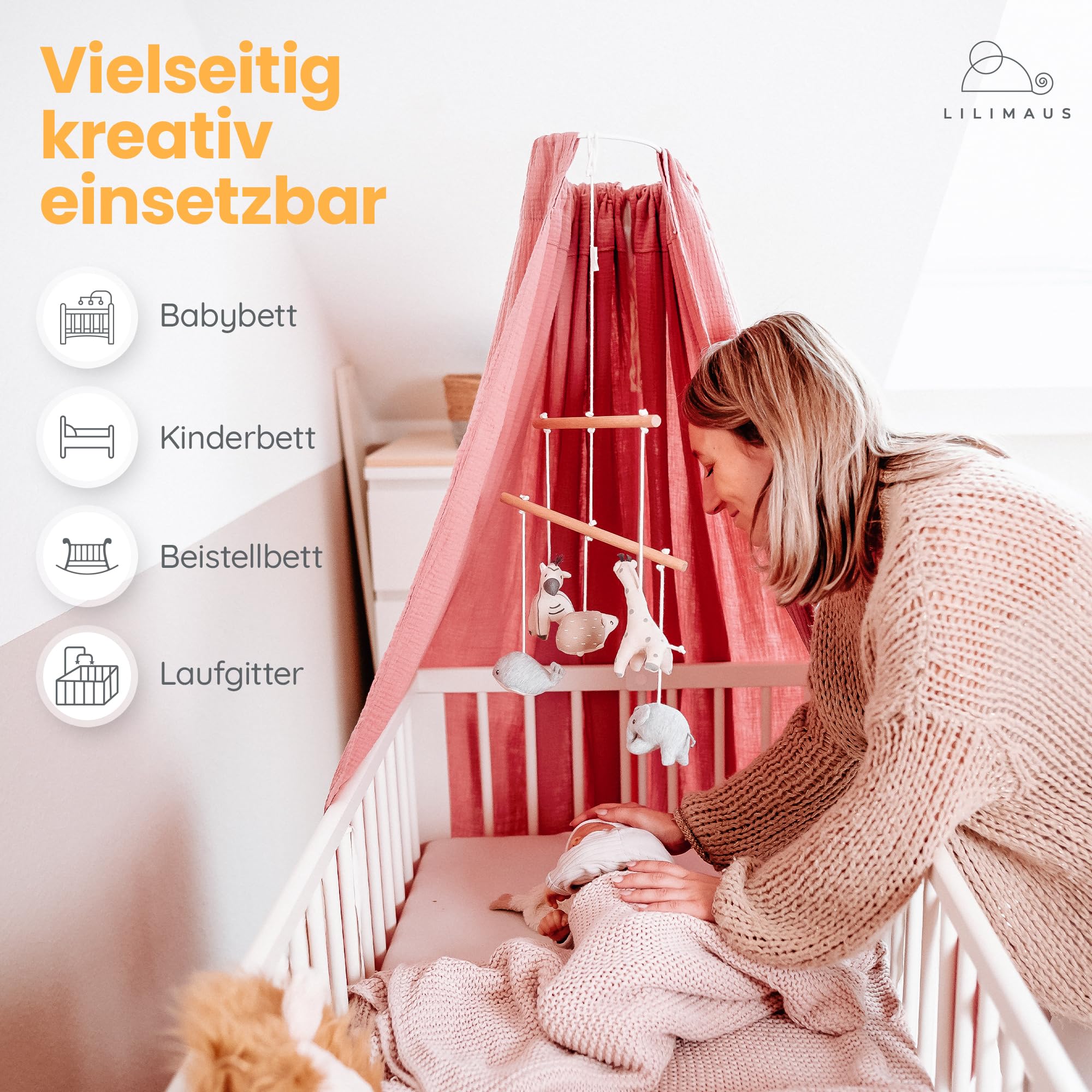 lilimaus Barre de ciel de lit de bébé pour tous les lits de bébé et enfants - Armature de lit à baldaquin - Barre de ciel de lit - Accessoires de lit pour berceau et berceau