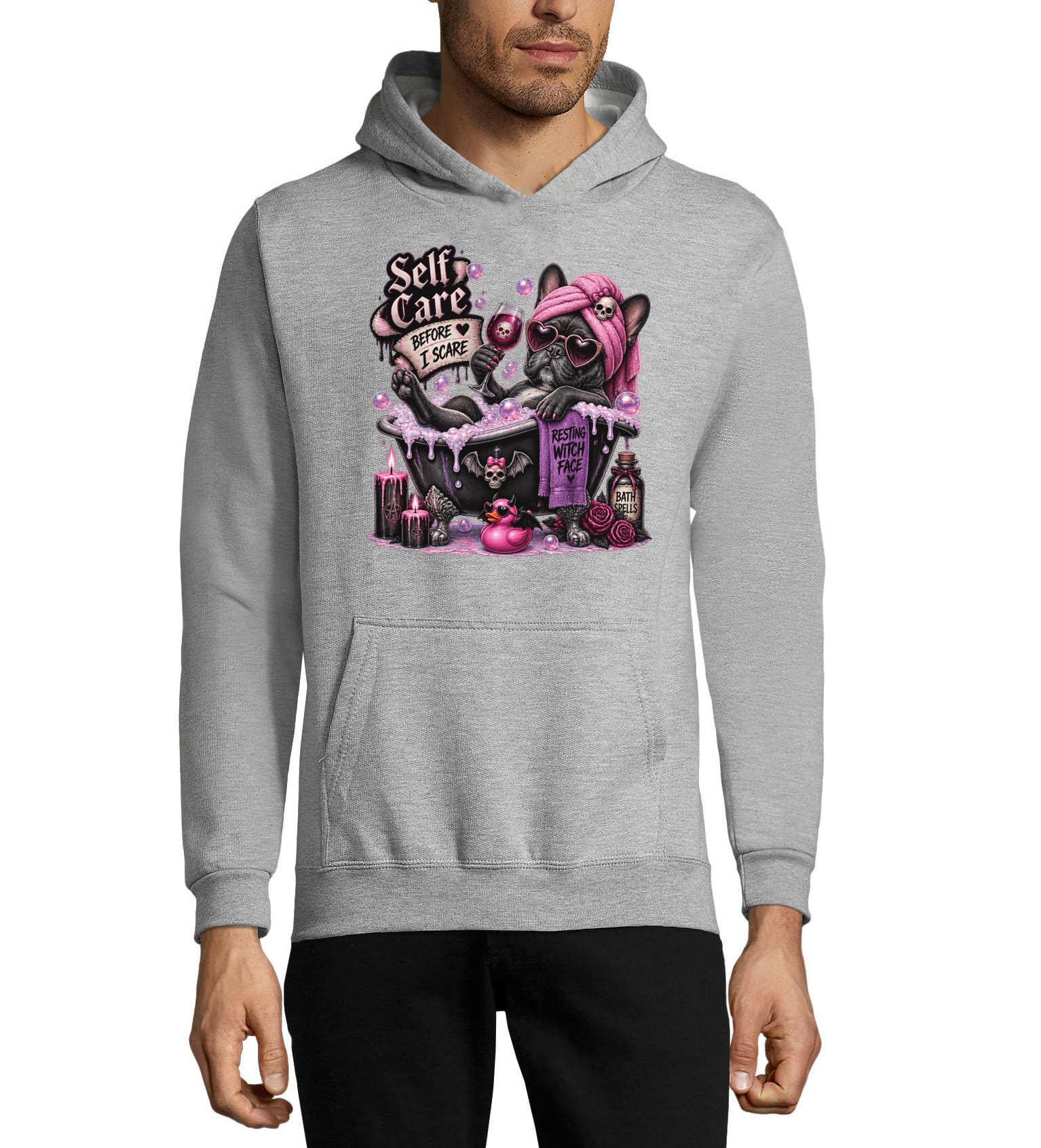 Relaksująca scena kąpieli z ciemnym humorem unisex mieszanka bawełny bluza z kapturem bluza z kapturem szara
