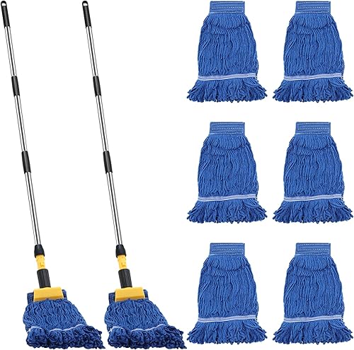Paquete de 2 asas de trapeador comercial resistente con 6 cabezales de repuesto, palos de trapeador y cabezales de trapeador, cabezal de trapeador