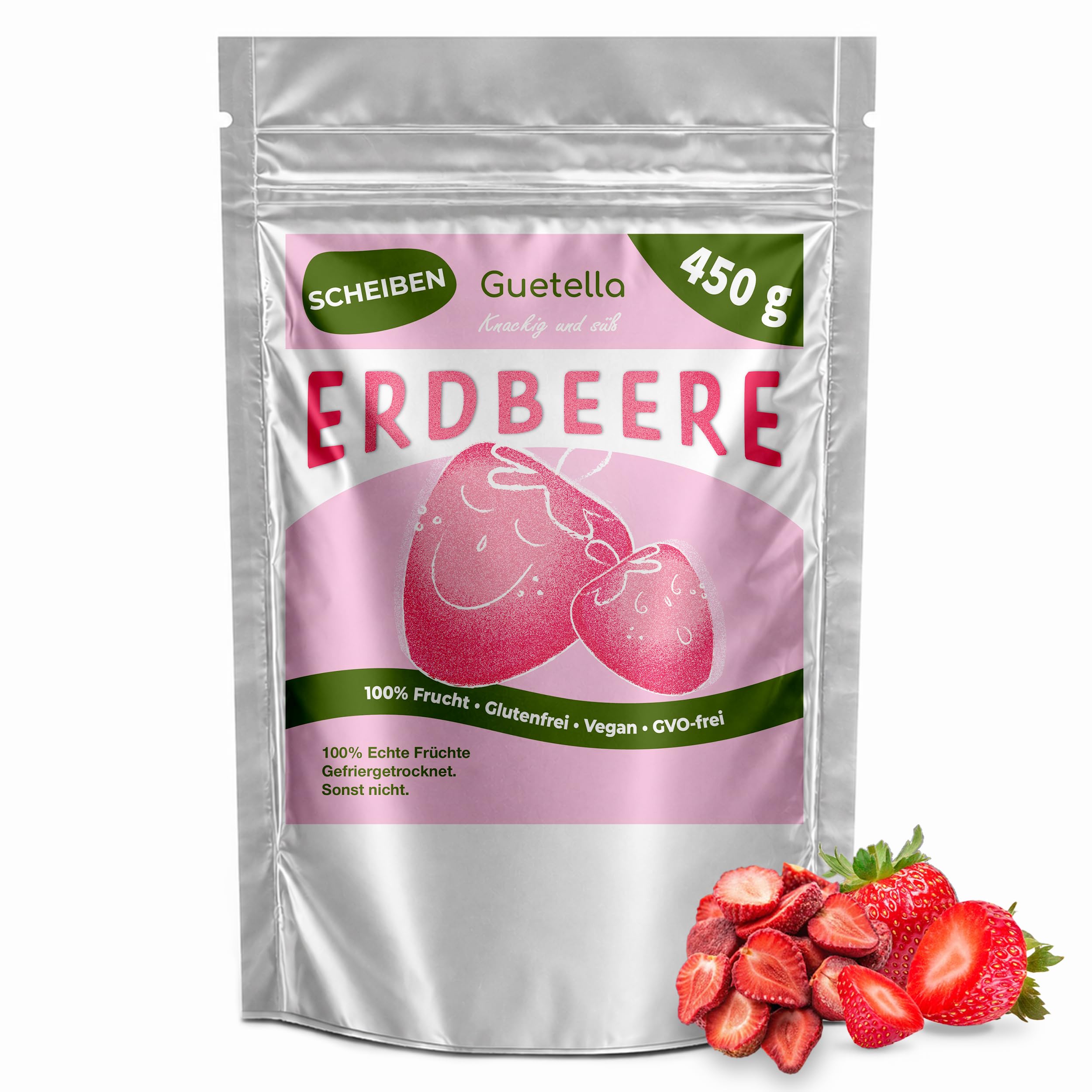 Gefriergetrocknete Erdbeeren, Obst in Scheiben, 100% Trockenfrüchte, natürlich, frei von Zusatzstoffen, höchste Qualität, Erdbeerchips, vegan, Snacks, reines Obst