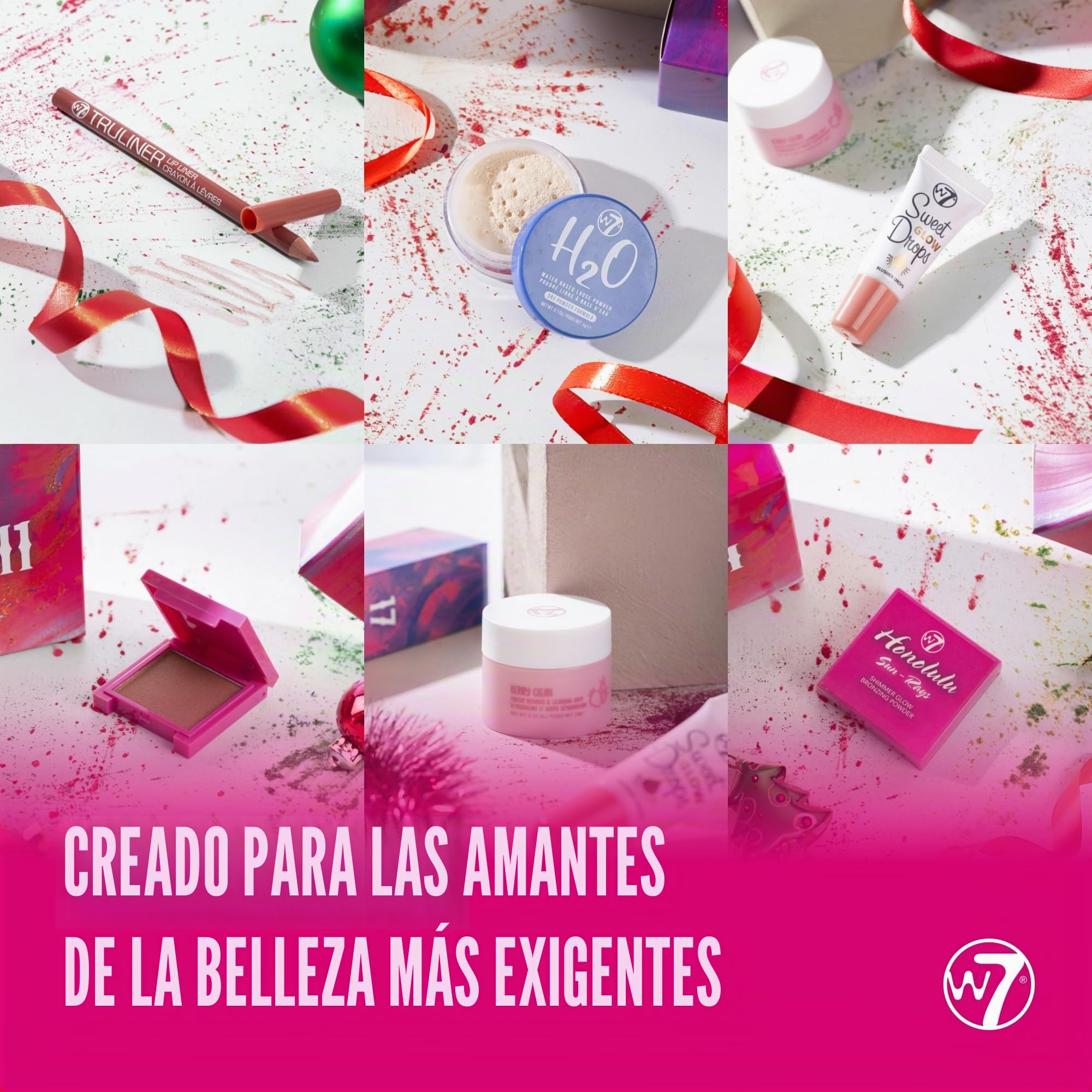W7 Beauty Blast Calendario de Adviento 2024-24 en caja individual, sorpresas de maquillaje y cosméticos para Navidad, libre de crueldad, regalo de vacaciones