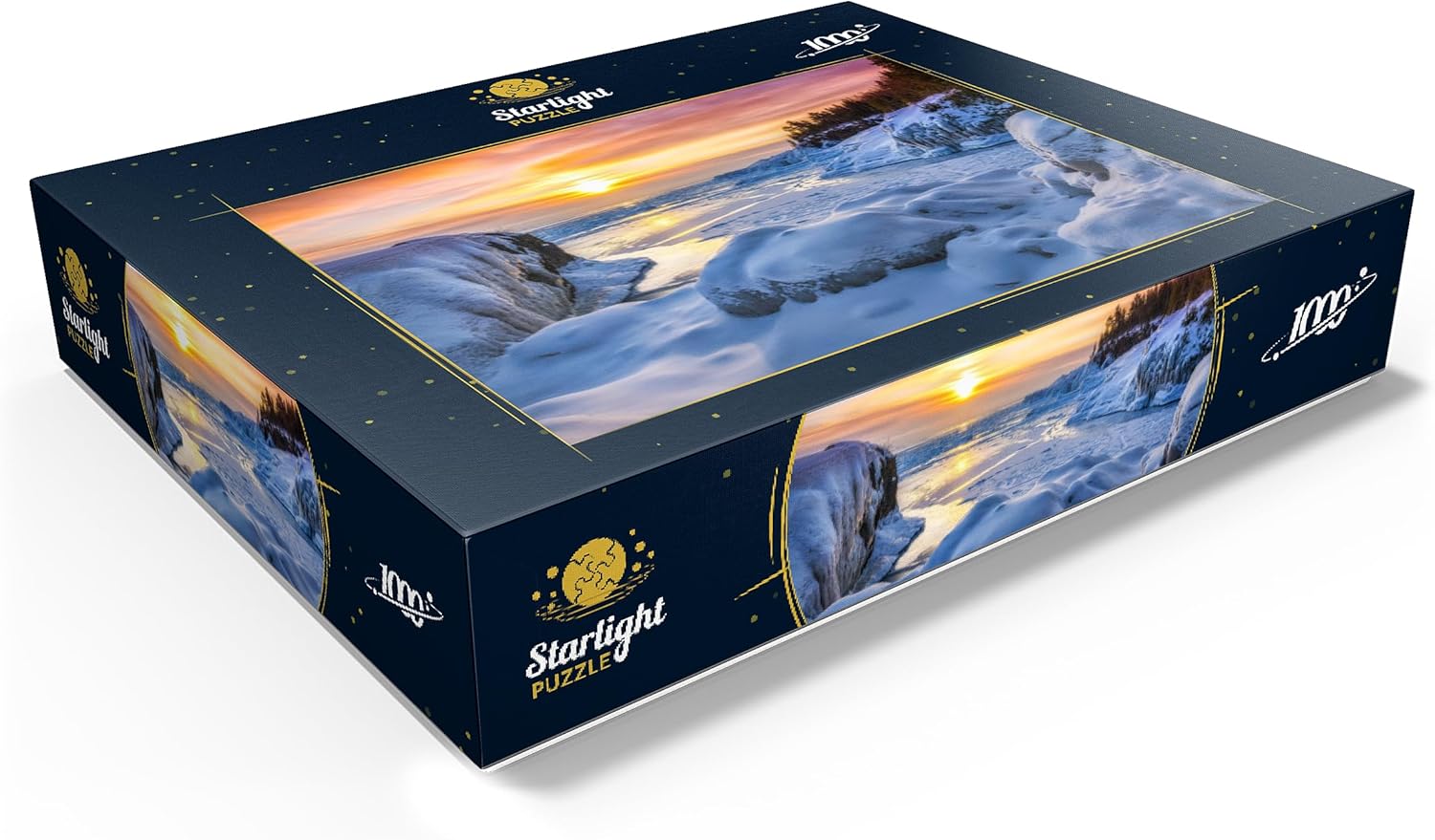 MyPuzzle Frozen Lake Superior Sunrise At Presque Isle Park, Winter in Marquette, Michigan - Premium 1000 Piece Jigsaw Puzzle for Adults