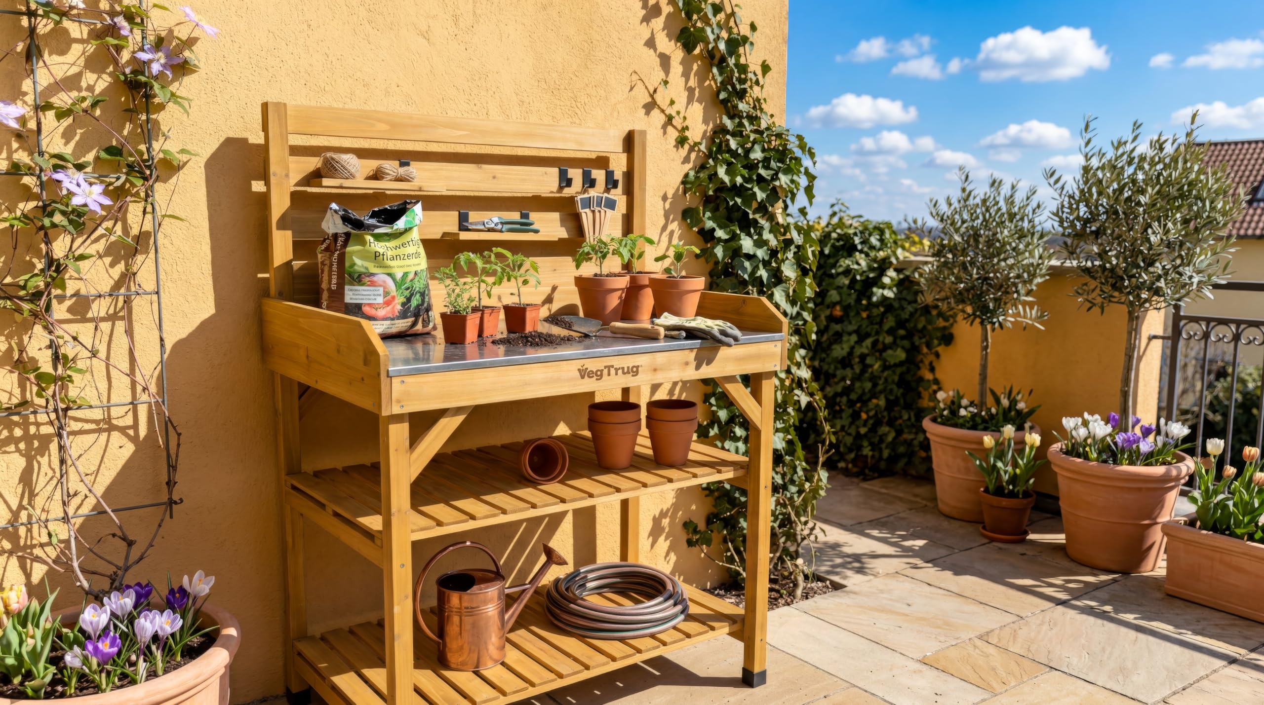 VegTrug® Mesa de Cultivo 100% Madera certificada FSC, 81 x 56 x 125 cm, Color Natural