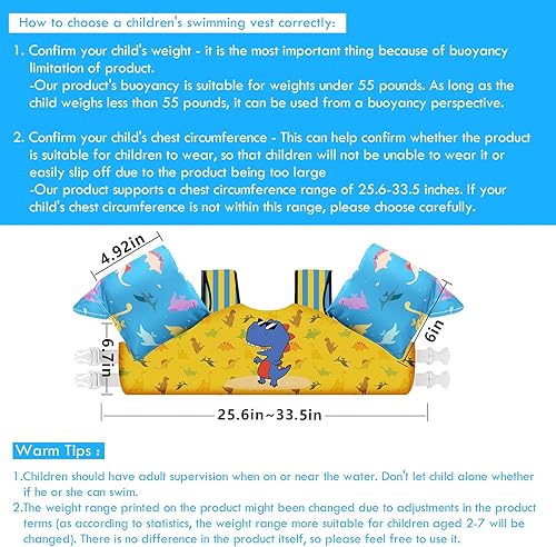 Miniatura 173 de Chriffer Chaleco salvavidas para niños de 22 a 66 libras, flotadores con arnés de hombro y alas de brazo para bebés de 2, 3, 4, 5, 6, 7 años