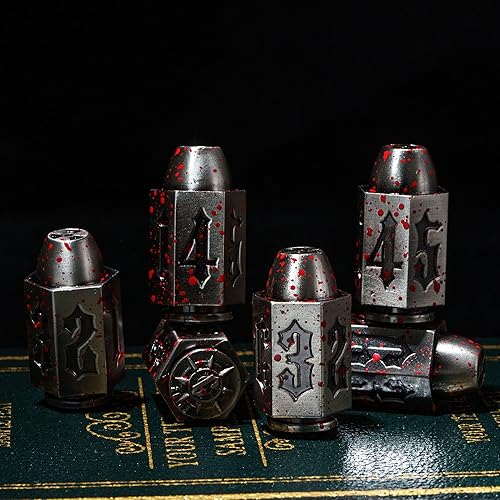 Miniatura 6 de Juego de 6 dados de bala D6, dados de 6 tamaños para juegos de rol de Calabozos y Dragones, accesorios DND, regalos (Bloodstained)