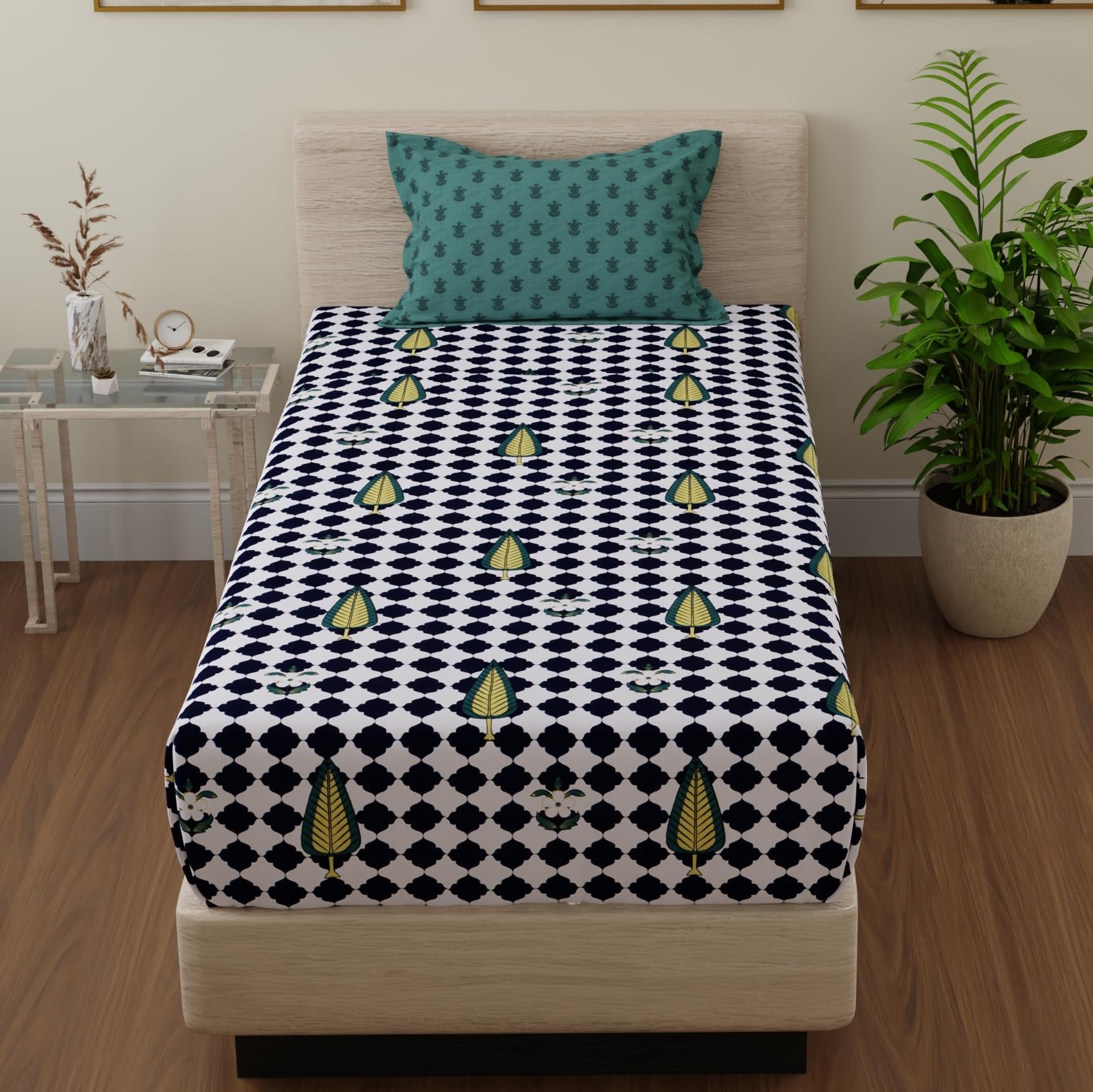 Huesland Cotton Fitted Sheet - Single Bed, Paisley Design -29