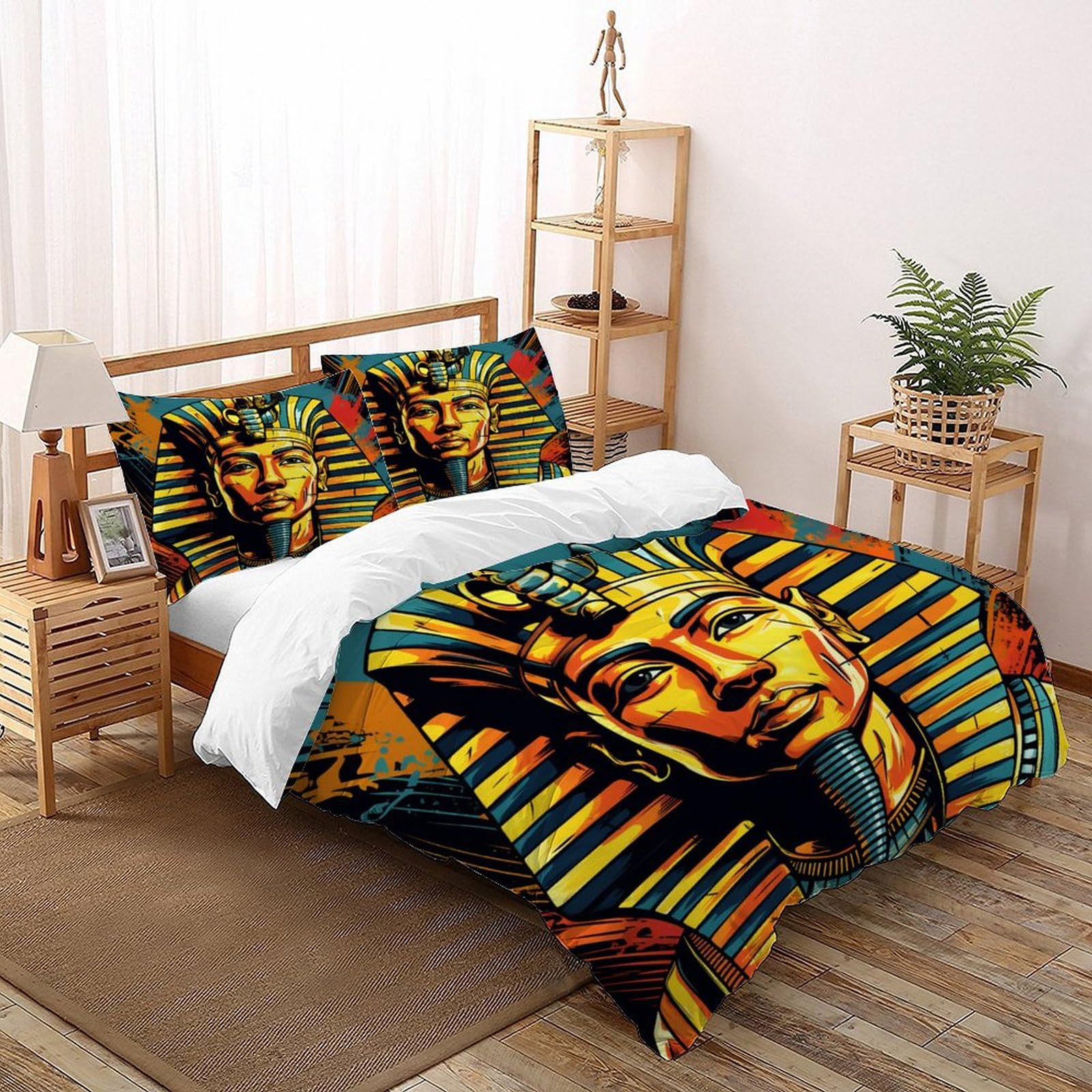 Housse de couette 2 personnes motifs égyptiens fermeture éclair 200x200