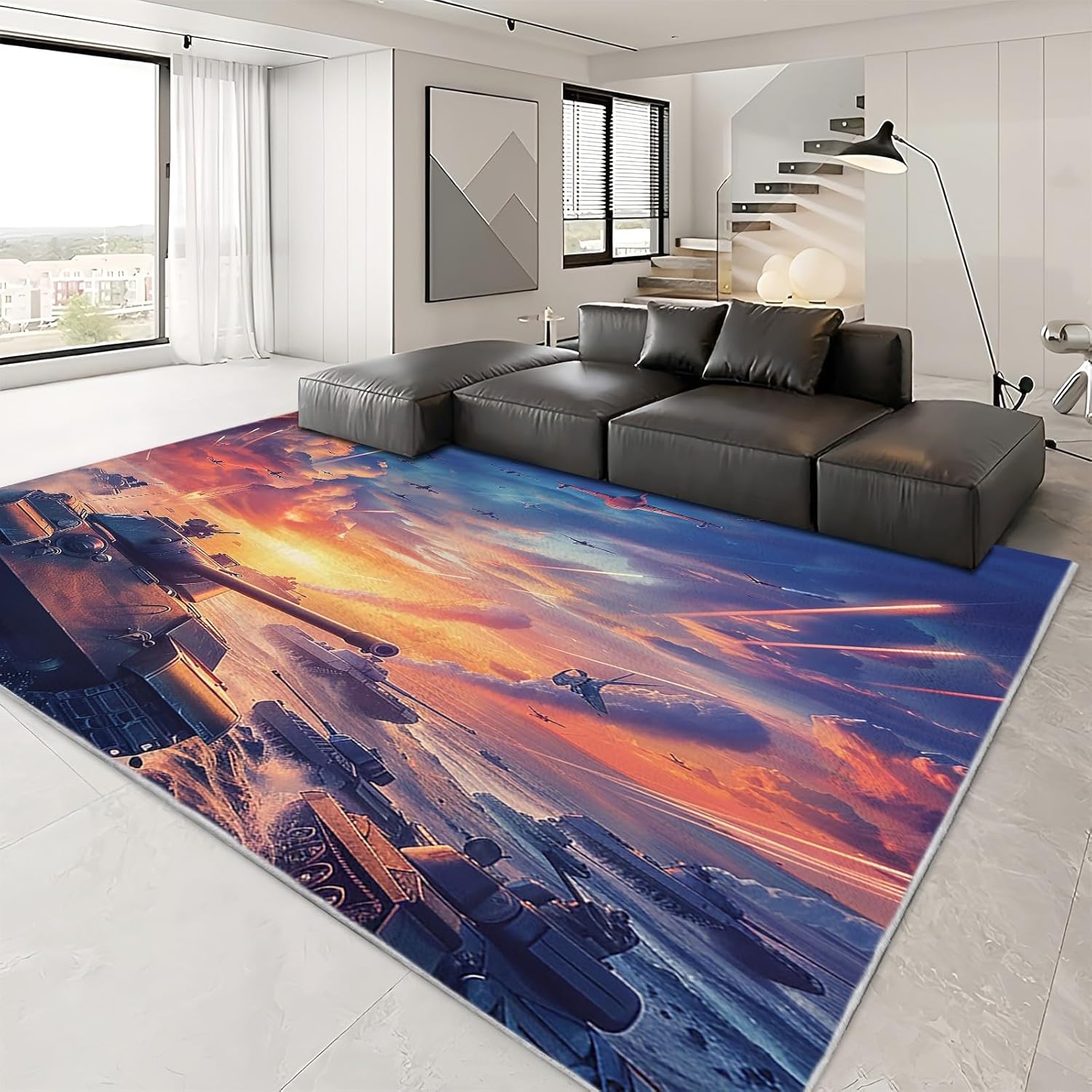 Rugs Living Room 2x3ft Military Vehicle Tank Aircraft Washable Entry Rug Non Slip Living Room Mat, Soft Stain Resistance Indoor Throw Carpet for Front Door Foyer Bedroom Bathroom
