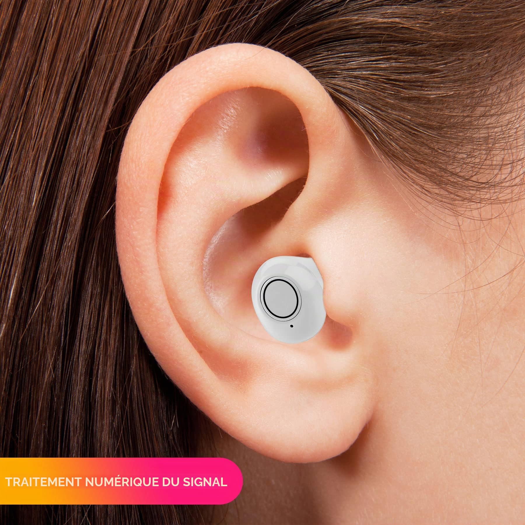 MEDca Appareil personnel numérique nouvelle génération intra-auriculaire avec réduction du bruit - Ensemble de 2 pièces rechargeables ITE, étui de chargement portable, blanc