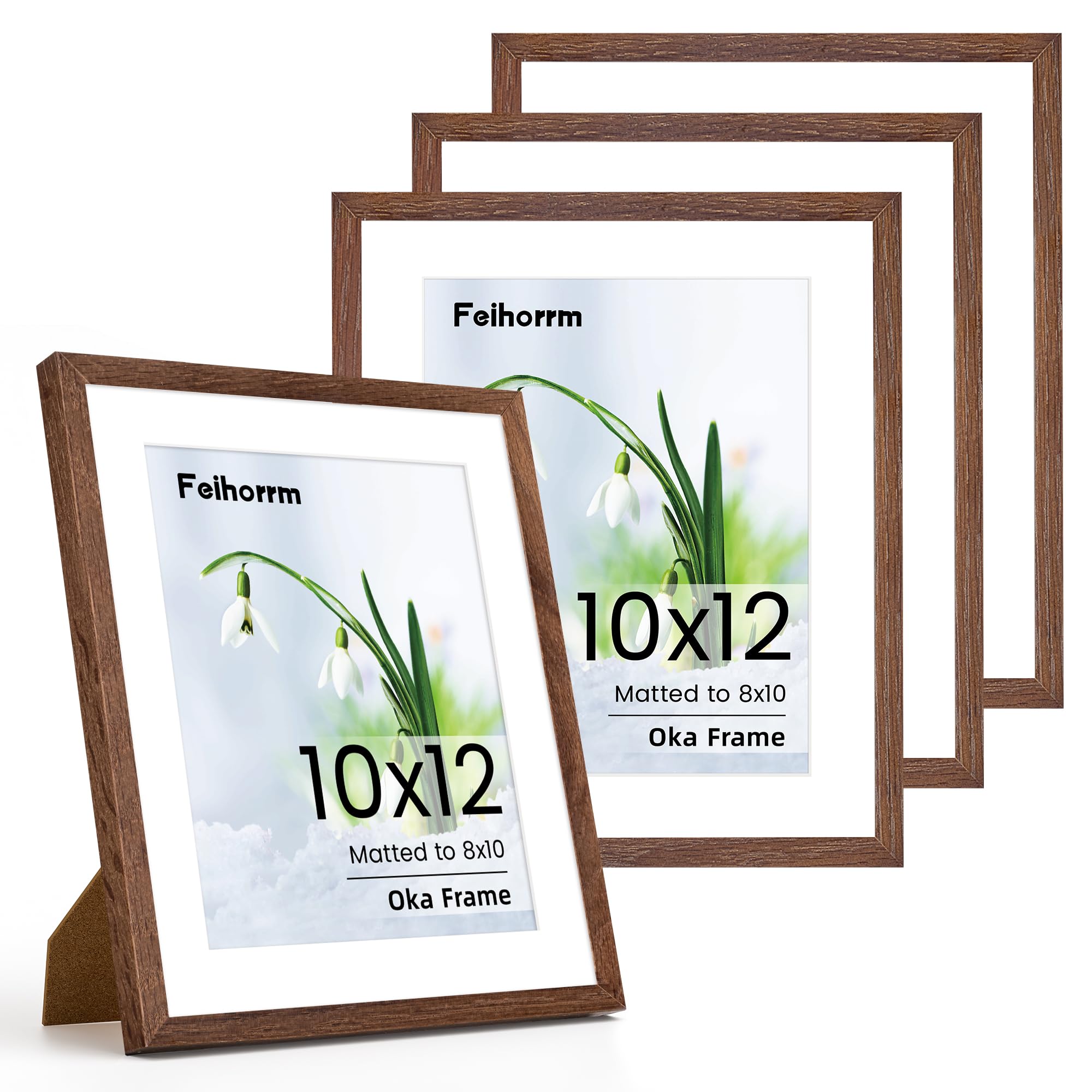 12x10 Photo Frame, Walnut 12x10 Inch Frame Set of 3, 12x10 Picture Frame Matted for 8x10 Photo Frame with Real Tempered Glass