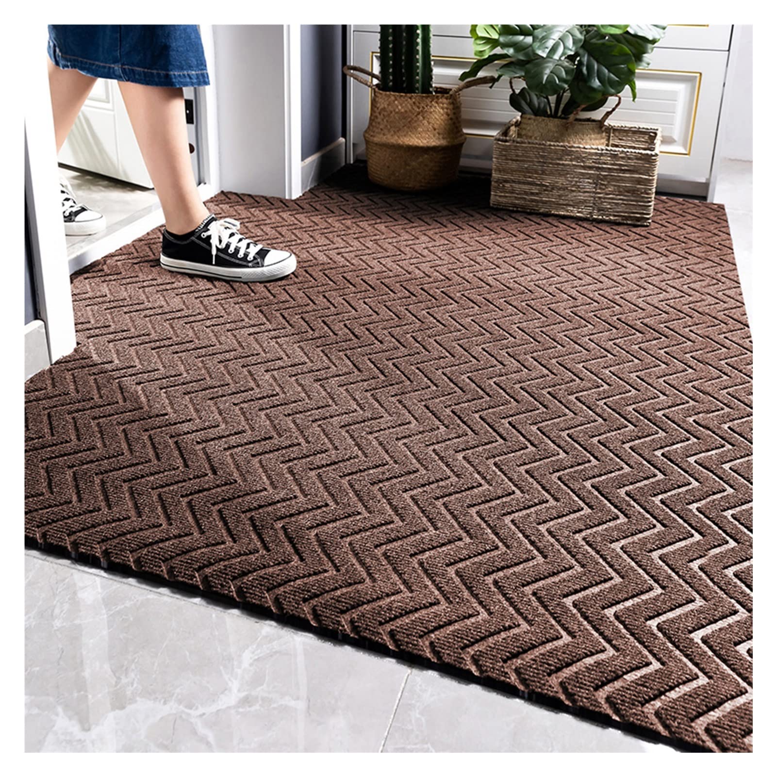 Außenmatten, rutschfeste Bodenmatte für den Eingangsbereich, schneidbarer, Flacher, farbechter Eingangsteppich für den Terrassengarten, individuelle Größe (Farbe: Grau, Größe: 90 x 180 cm)