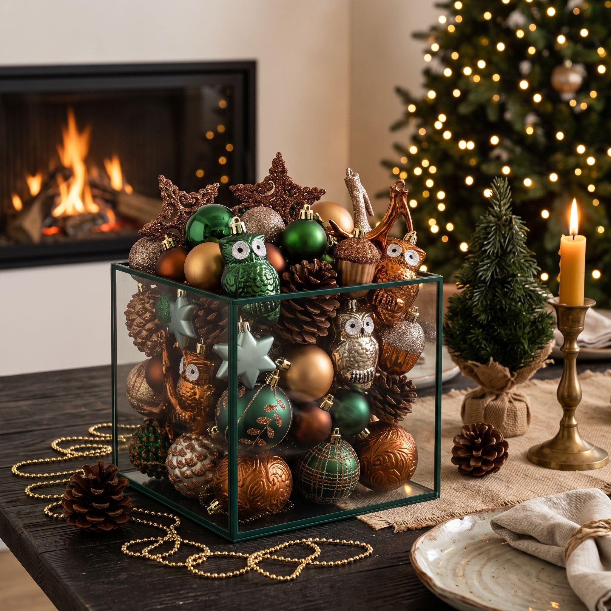 Valery Madelyn Lot de 40 boules décoratives pour sapin de Noël | Décorations de Noël incassables à suspendre en vrac pour Noël, marron et doré