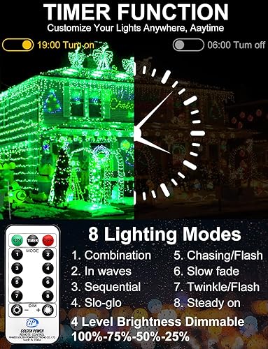 Miniatura 3 de JXLEDAYY 1000 luces LED de Navidad, luces de Navidad de 403 pies, impermeables, 8 modos de temporizador, tira de luces LED para árbol de Navidad,