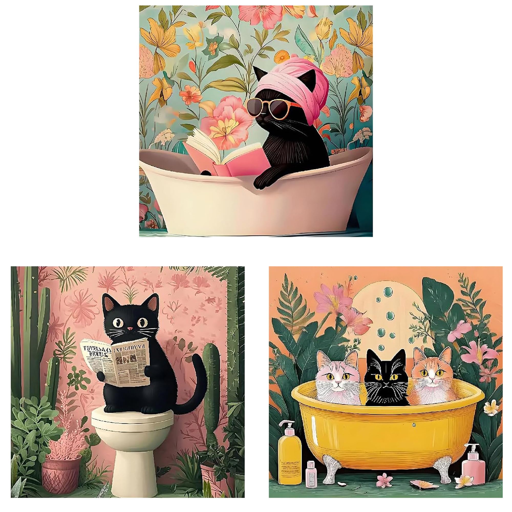 NZNANCHU Adult 3 Pack Paint by Number Kits,Cat Painting Kits on Canvas,Bath Large Color by Numbers Watercolor Gifts for Friends Home Wall Decor (cat)