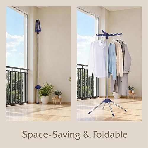 Miniatura 3 de Beaudaily Tendedero de secado de ropa, plegable, estante de secado de ropa interior de 59 pulgadas con 3 brazos giratorios, acero inoxidable,