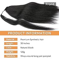 Vista 33 de WIGNEE Extensión de cola de caballo larga rizada recta y envolvente, extensión de cola de caballo Yaki negro natural para mujeres negras, Marrón