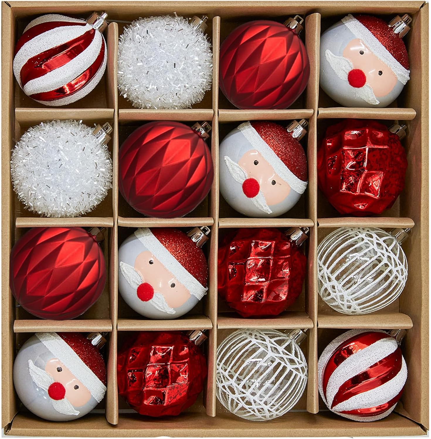 JORNOY Red and White Christmas Ornaments Set, 16ct Shatterproof Christmas Ball Ornaments Bulk for Xmas Decorations - 2.36 inch Plastic Decoative Hanging Ornaments for Xmas Tree Decor