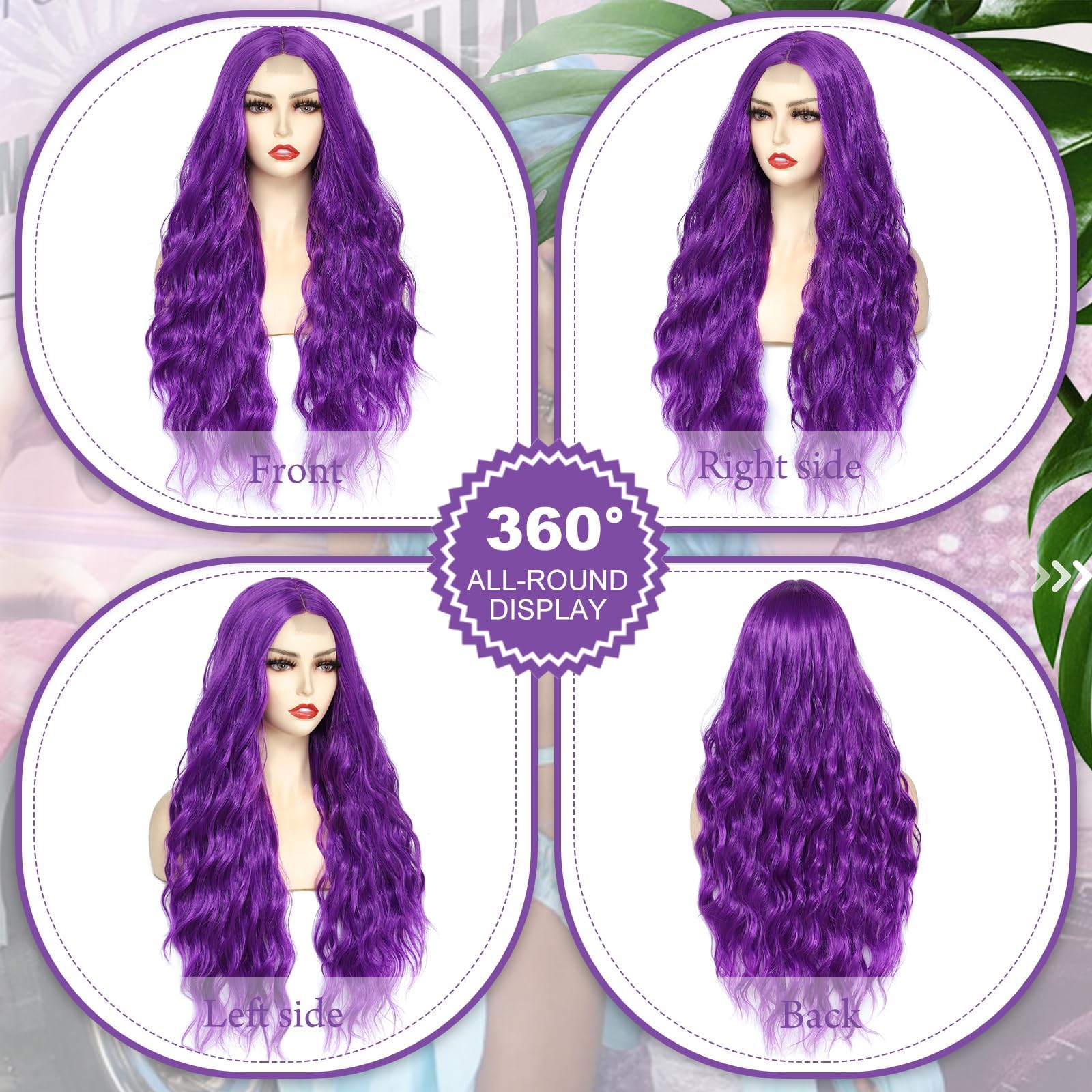 BUPPLER Cosplay Long Purple Wig 28 Inch Middle Part Synthetic Wig Realistic Gifts Party Wigs for Women Daily Use Colorful Wigs (Purple) - Image 3