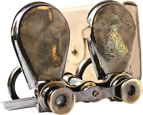 Miniatura 6 de Vintage Antique Spy Glass 1857 R & J Beck Binocular de latón con estuche de cuero
