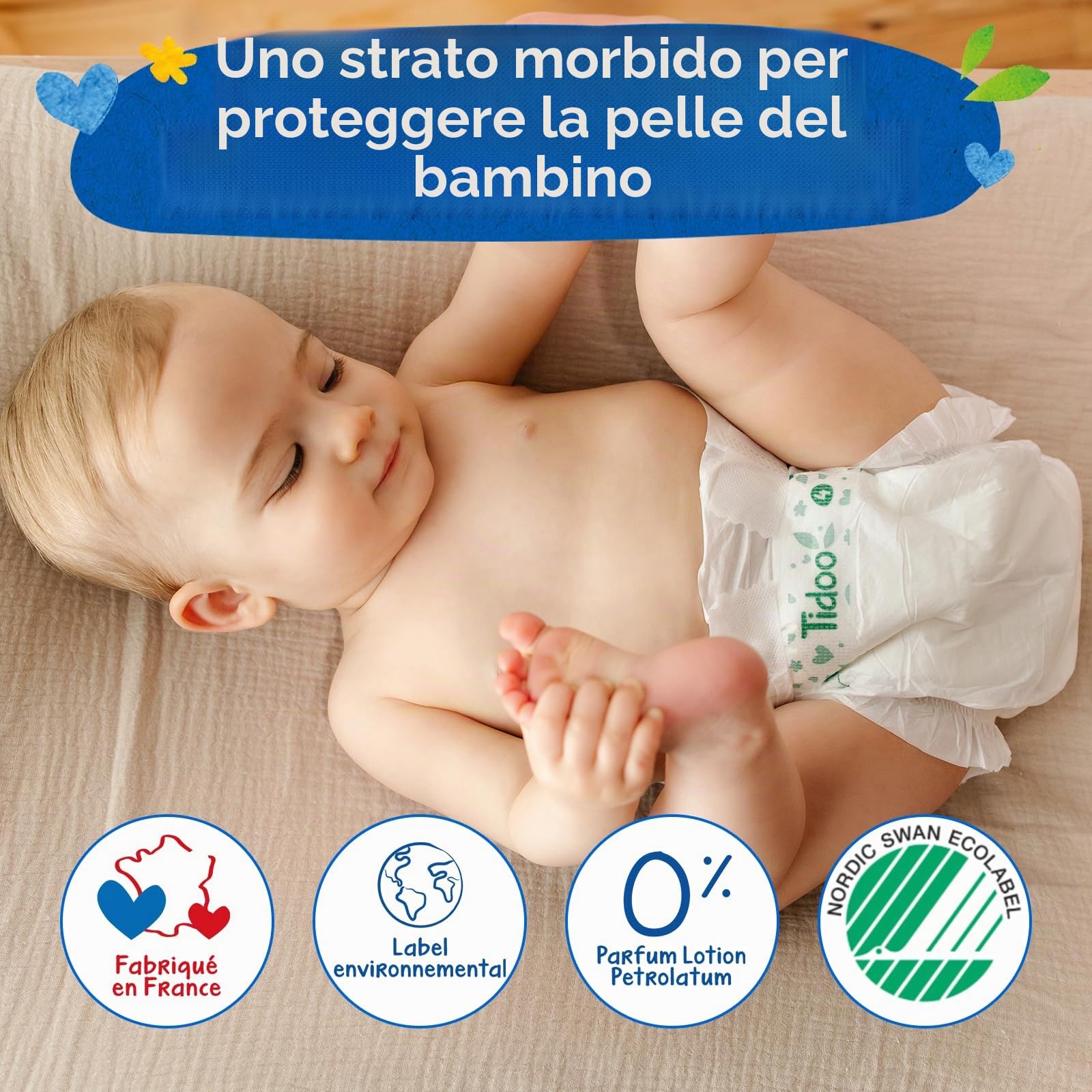 TIDOO - Pannolini misura 5 12-25 kg - Pannolini per bambini ecologici - Pannolini usa e getta con composizione naturale - Rispettoso delle pelli sensibili - 12 ore di protezione - Set di 3 x 40