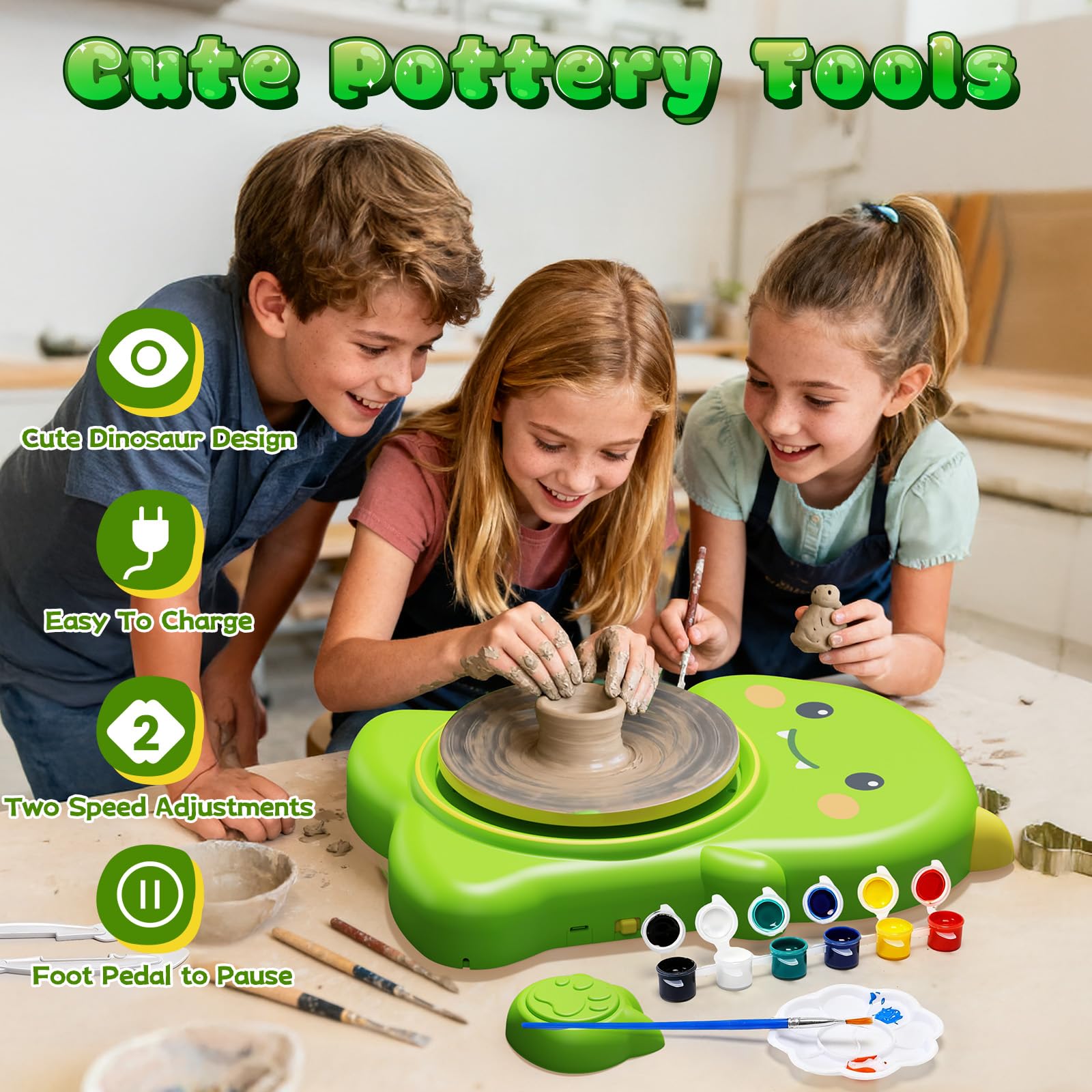 Kids Pottery Wheel - Dinosaur Pottery Kit -6 Kids Pottery Wheel - Dinosaur Pottery Kit -6