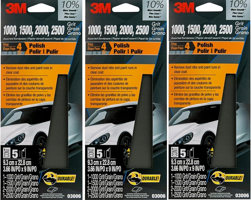 Papel de lija 3M(TM) Wetordry(TM), 03006, 3-2/3 x 9 pulgadas, surtido, paquete de 3