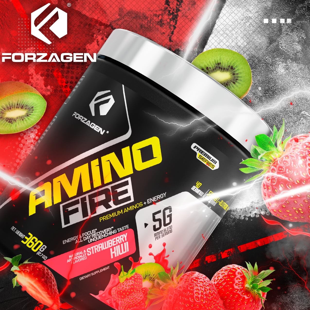 Forzagen Amino Fire | Essential Amino Energy Powder for Pre-Workout | BCAA Energy Boost & Muscle Recovery Drink Mix, Enhance Focus & Concentration, Dietary Supplement | Strawberry Kiwi, 40 Servings — Amazon image 8