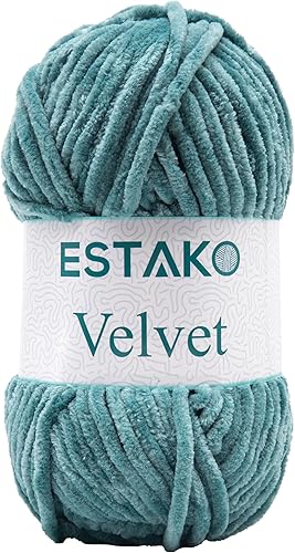 Miniatura 34 de Estako Velvet (Paquete de 3 madejas) Hilo de Chenilla para Amigurumi para Crochet y Tejido Súper Grueso 3x100 gr (3x120 m) (1110 - Blanco)