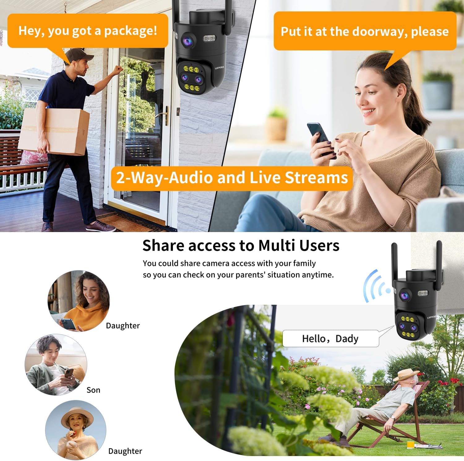 Triple-Lens Outdoor Security Camera Auto Zoom & Tracking,with 10X Hybrid Zoom,Wired 2.4G/5G WiFi Camera for Home Security,24/7 Continuous Recording,Plug-in Power,Work With NVR/DVR Surveillance System - Image 6
