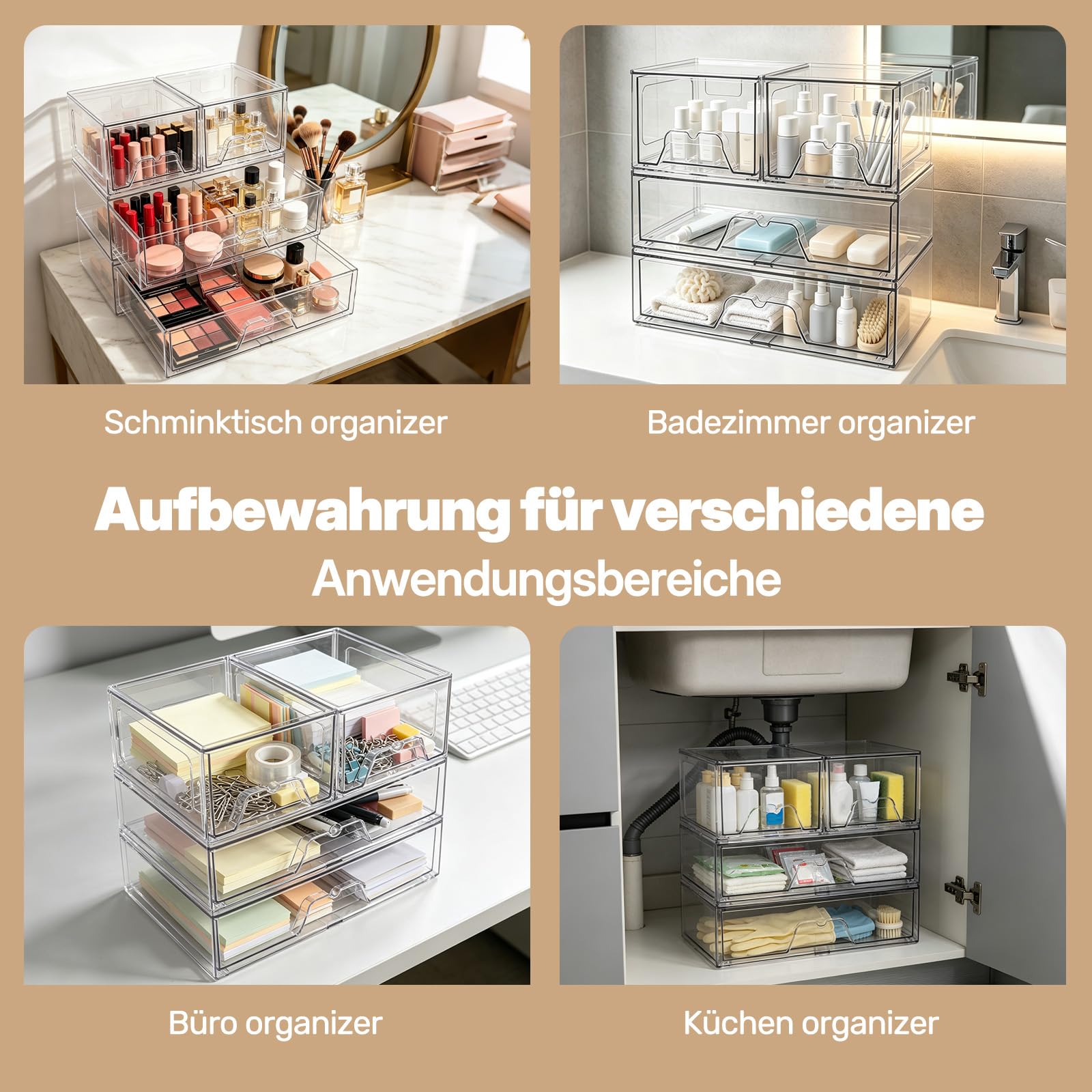 Stapelbare 4 Schubladen Kosmetik Organizer,Wattepads Aufbewahrung