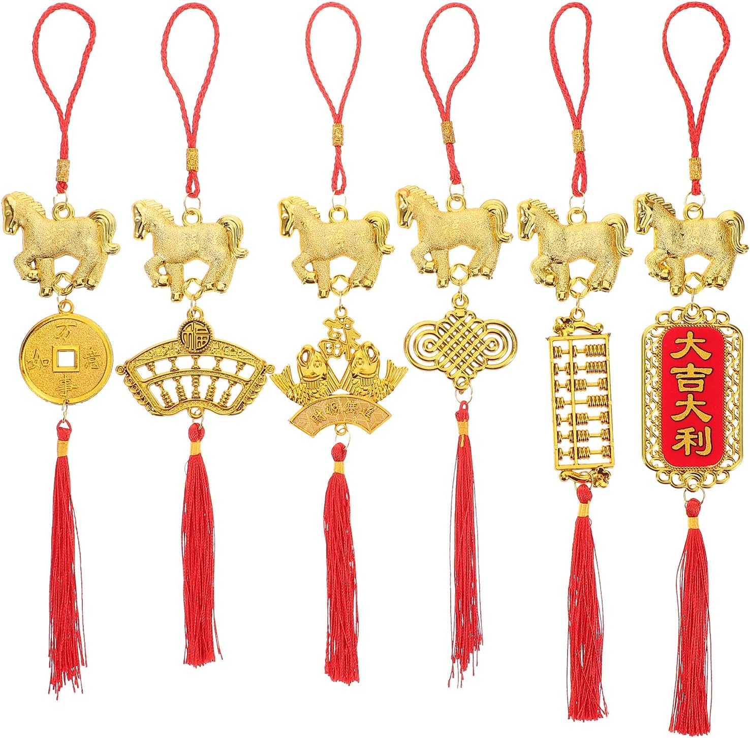 6pcs 2026 Chinese New Year Decorations Year of The Horse Pendant Car Tassel Zodiac Animal Good Luck Charms Lunar New Year Hanging Ornaments Bonsai Tree Decor