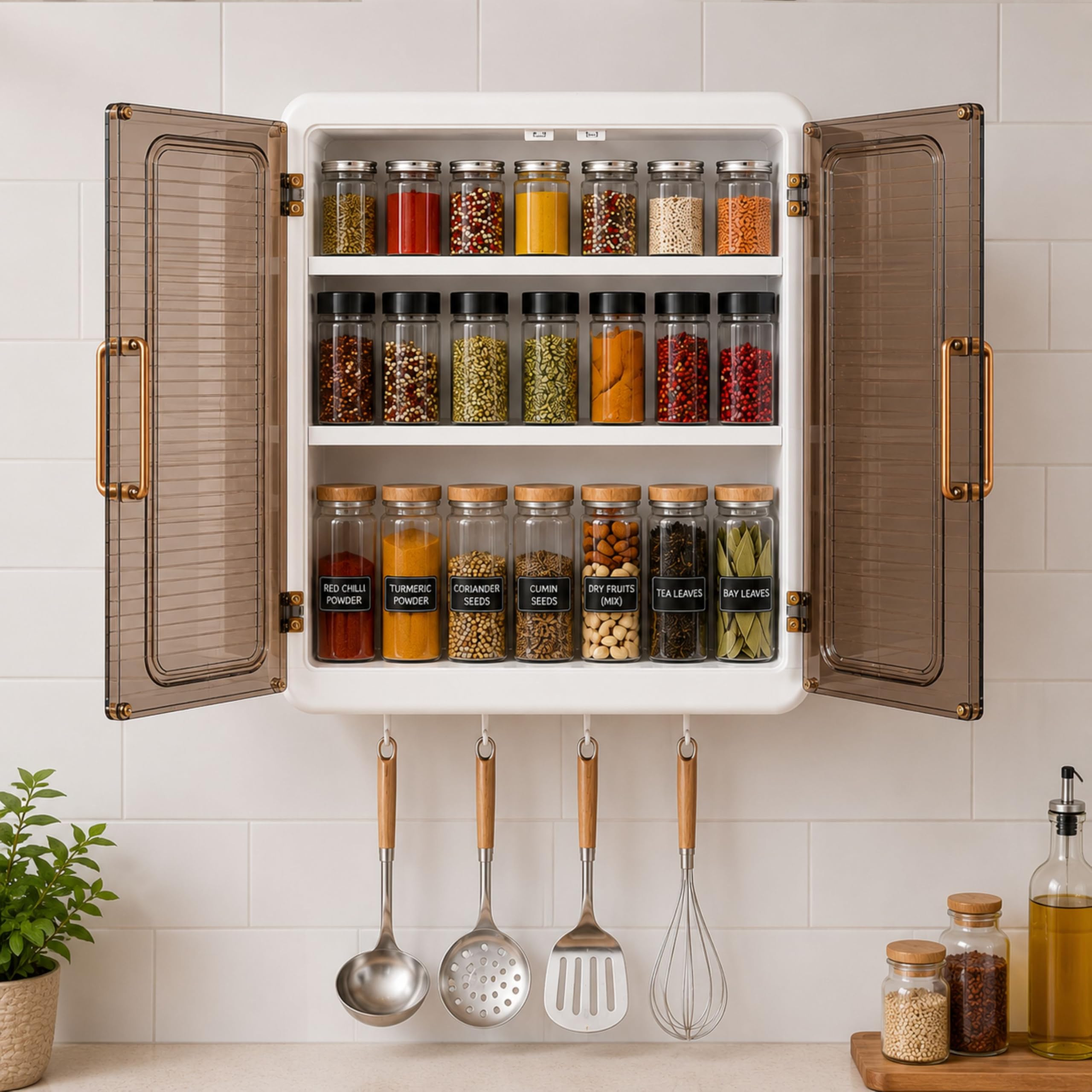 3 Layer Self-Adhesive No-Drill Storage Cabinet for Kitchen/Organiser for Bathroom with Doors/Durable Space-Saving Storage/Wall-Mounted Cabinet/Kitchen Spice Rack (Pack of 1)-image-45